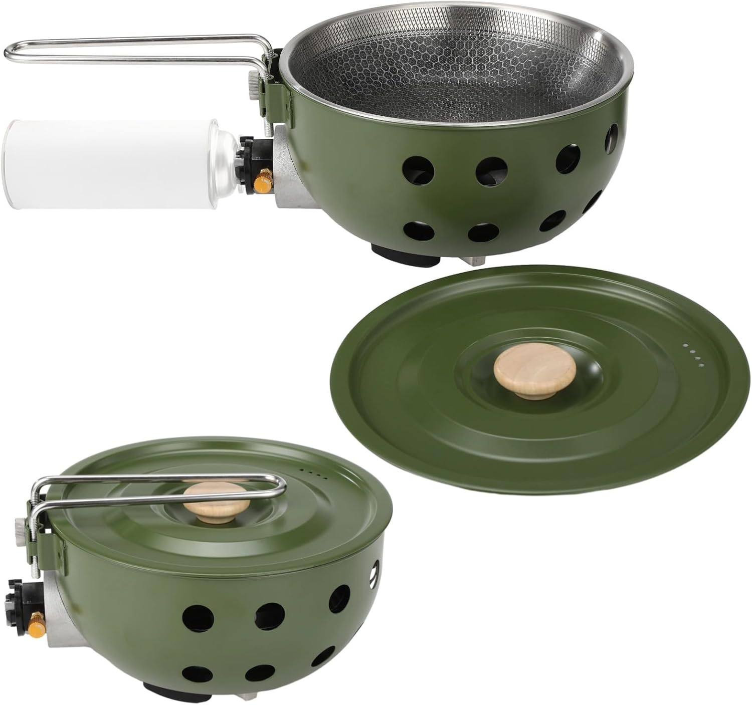 All-in-One Camping Cooking System 2300W Portable Butane Stove | with Nonstick Pot and Lid Wind Resistant Outdoor Cooker with Piezo Ignition and Adjustable Flame, Fits 220g 250g Canisters