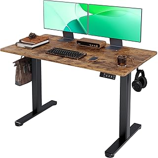 Claiks Electric Height Adjustable Standing Desk, 48x24 Inch, Rustic Brown | Smooth Height Adjustment, 3 Memory Presets, Cable Management Hub and Hook, Stable Steel Frame, 176lbs Capacity, Easy Assembly