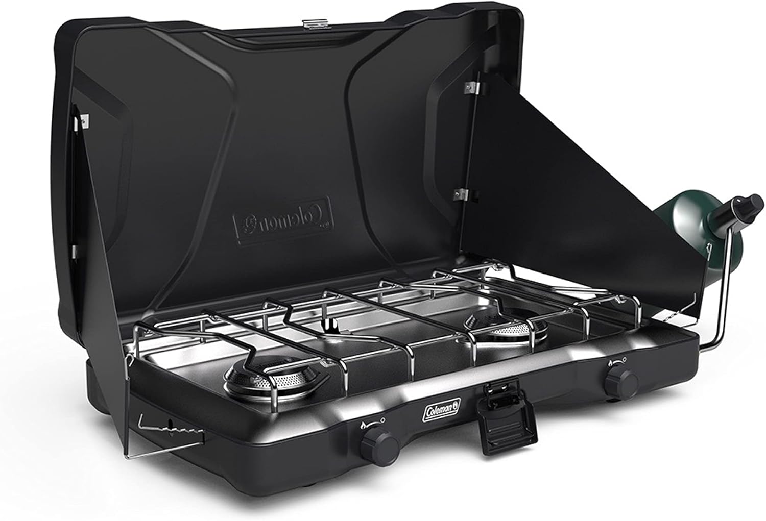 Coleman Triton 2-Burner Propane Stove, Portable Camping Cooktop with 2 Adjustable Burners and Wind Guards, 22,000 BTUs of Power for Camping, Tailgating, Grilling, BBQ, and More