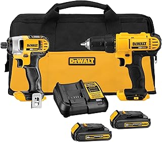 DEWALT 20V MAX Cordless Drill and Impact Driver, Power Tool Combo Kit, Includes 2 Batteries, Charger and Bag (DCK240C2)