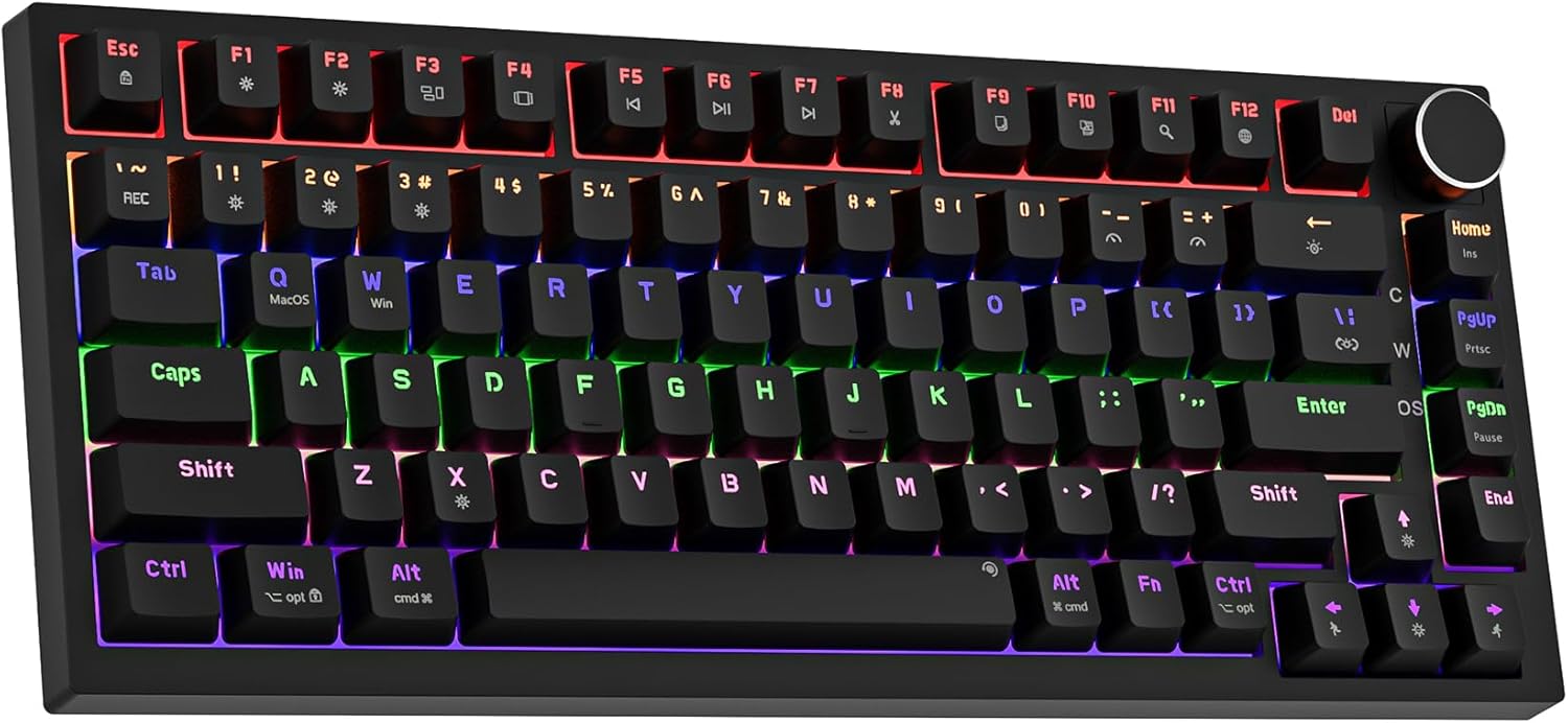 Newmen GM326 Mechanical Keyboard, 75% Percent Gaming Keyboard, Wired Keyboard | Backlit, Hot Swappable, Compact, Mini, Black, PC Keyboards, Knob, Red Switch