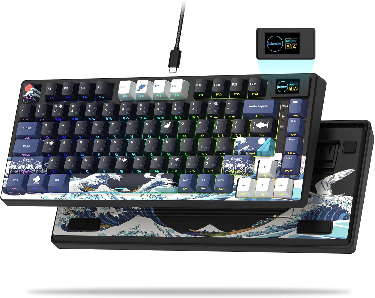 Womier SK80 75% Keyboard with Color Multimedia Display Gaming Keyboard | Creamy Sound Mechanical Wired Hot Swappable Gasket RGB Custom Keyboard, Pre-lubed Stabilizer for Mac/Win, Black Kanagawa